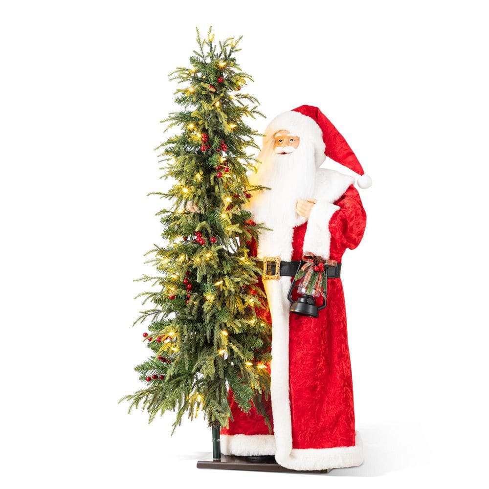 40.50 in. H Oversized Christmas Traditional Santa with 4 ft. Lighted Greenery PE Dripping Christmas Tree price history on PriceWatchPro