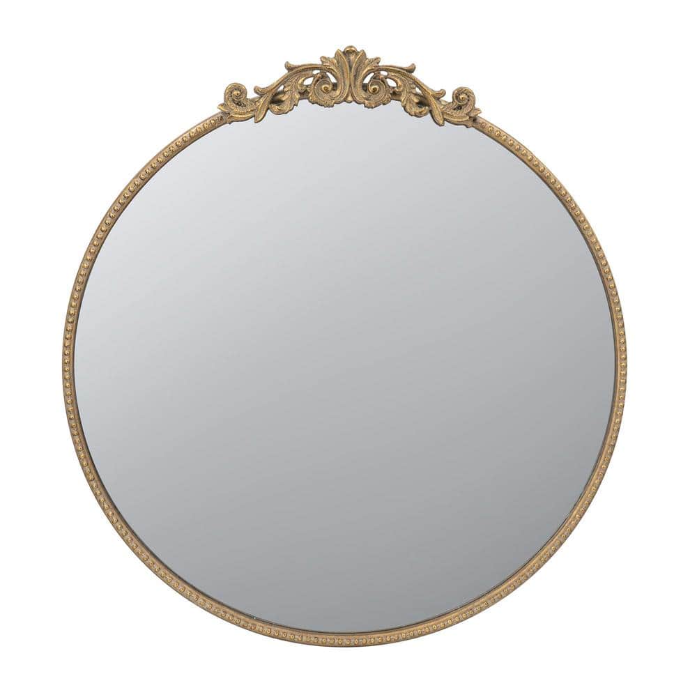 30 in. W x 32 in. H Round Framed Gold Mirror Baroque Inspired Frame for Bat