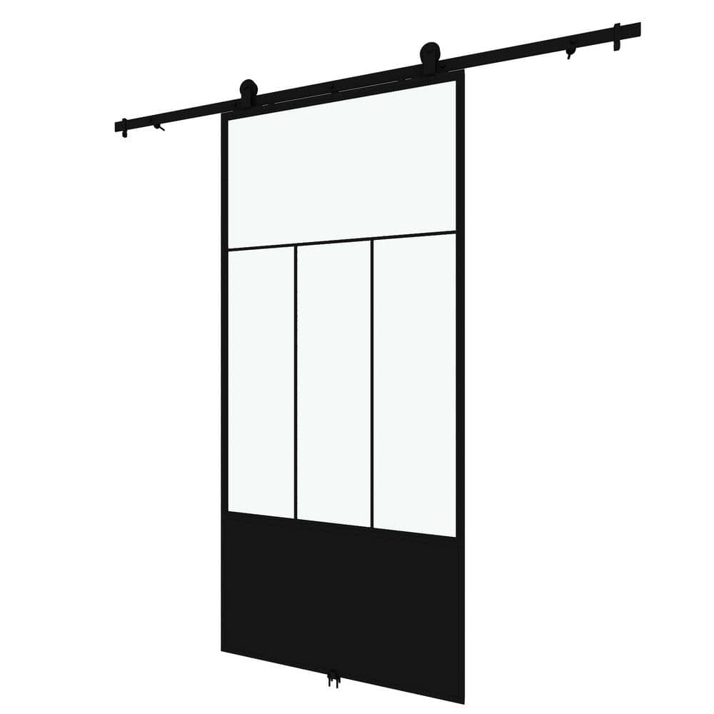 Division 37'' x 84'' Clear Glass Black Metal Sliding Barn Door