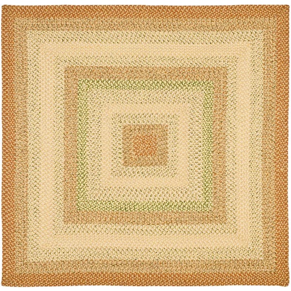 Braided Rust/Multi 3 ft. x 3 ft. Machine Washable Border Solid Color Square Area Rug