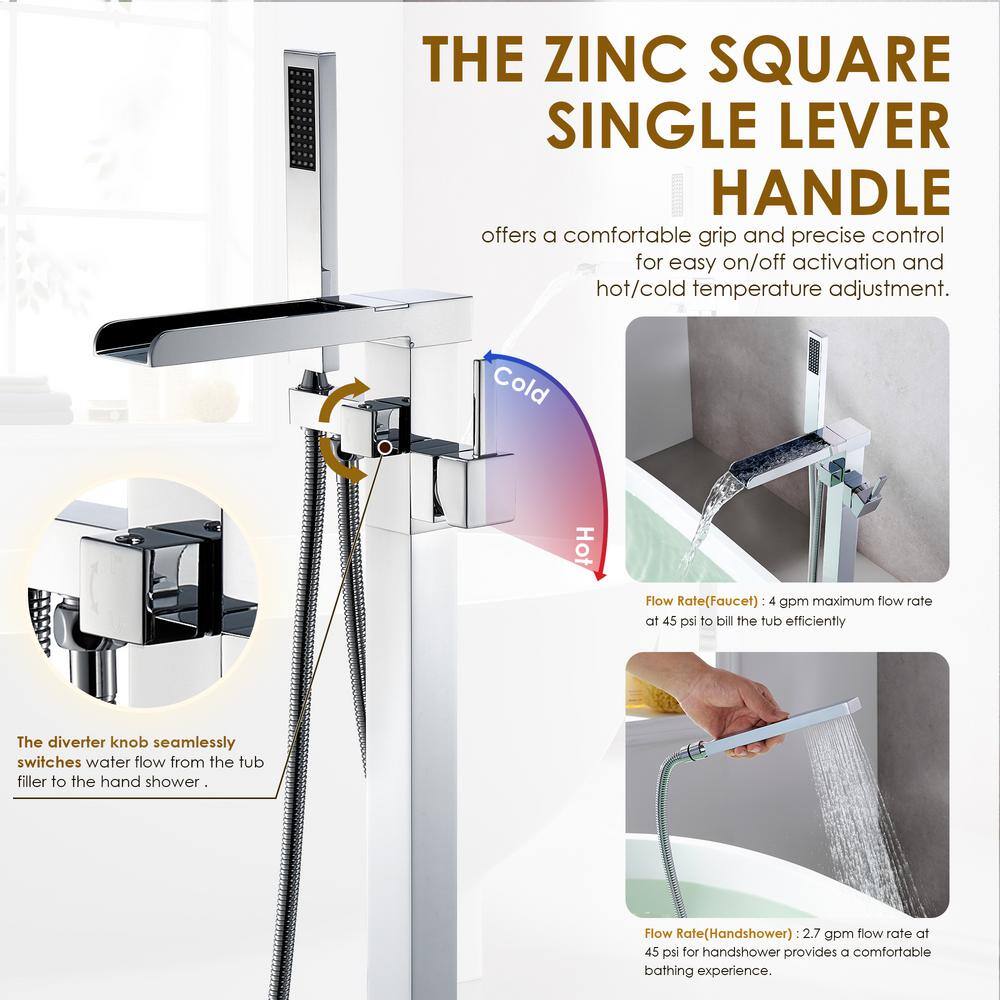 Polished Chrome Freestanding Tub Faucet with Hand Shower
