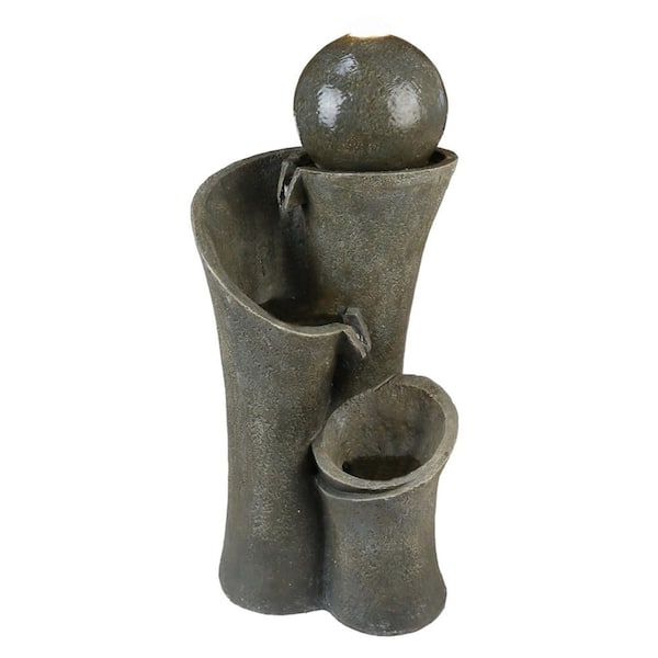 TIRAMISUBEST 24 in. H Outdoor Garden 3-Tier Resin Zen Water Fountain with LED Light
