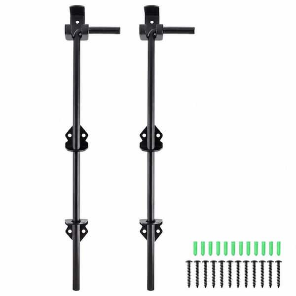 2-Pack Heavy Duty Black Powder Coated Cane Bolt, Solid Steel Corrosion Resistant Gate Latch for Outdoor Fence