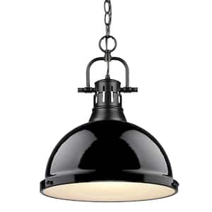 Duncan 1-Light Black Pendant and Chain with Black Shade
