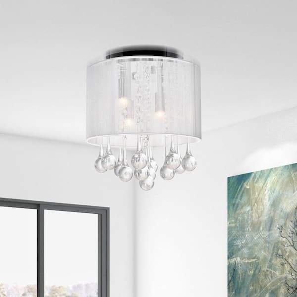 Water Drop 4 Light Drum Shade Flush Mount With Chrome Finish