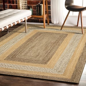 Akira Rustic Modern Gray/Natural Rectangle 7 ft. 9 in. x 9 ft. 9 in. Jute Border Indoor Area Rug