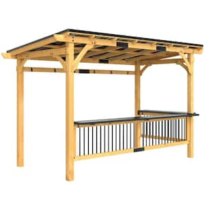 13 ft. x 6 ft. Wooden BBQ Grill Gazebo, Hardtop Grill Gazebo with Metal Roof, 2 Bar Shelves and 6 Hooks