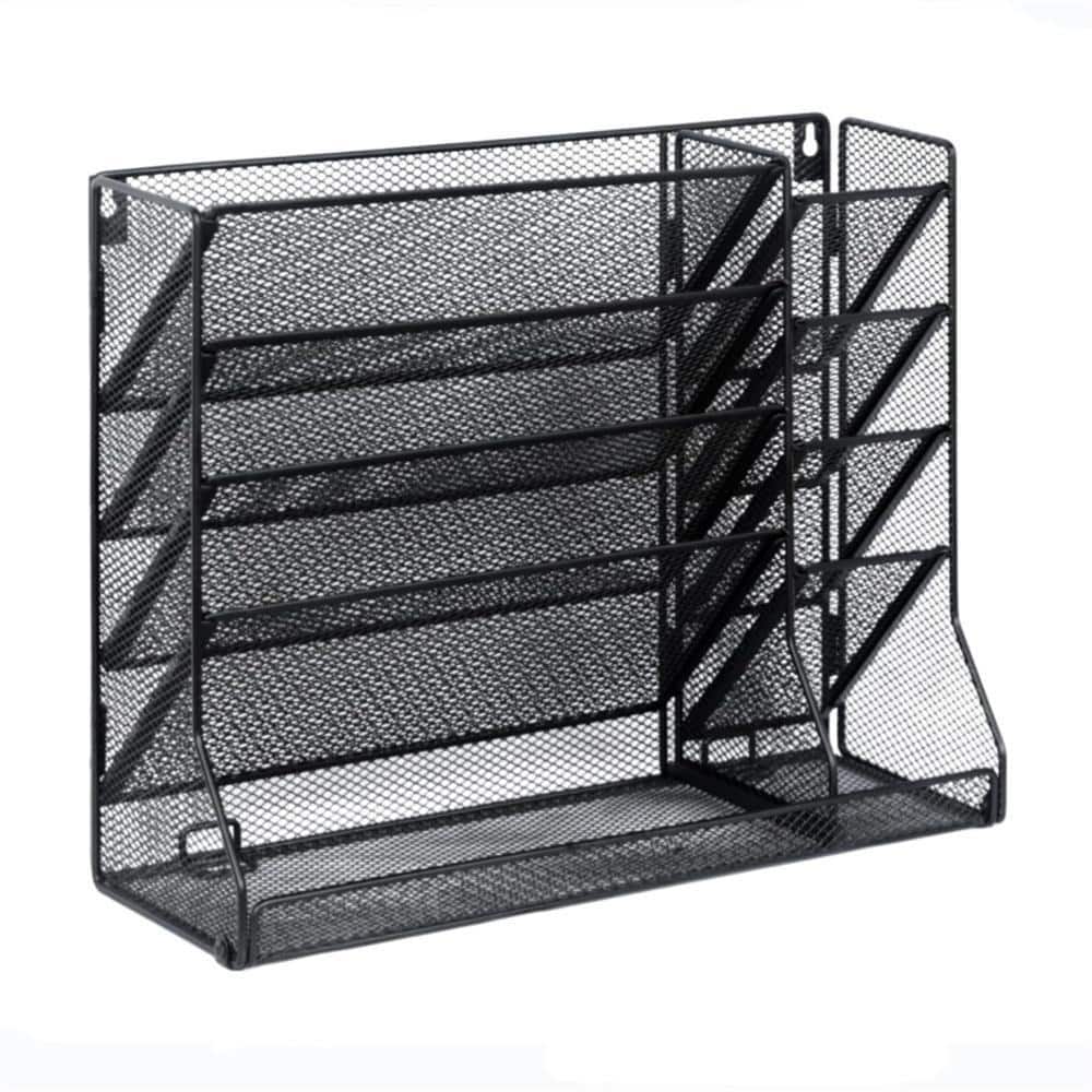 4 Tiers Black 16 in. x 13 in. Metal Wall Mounted Magazine Rack LINBQ556 ...