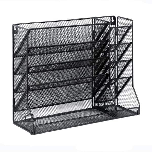6 Pack Mesh Black 13 in. x 8 in. Metal Wall Mounted Magazine Rack