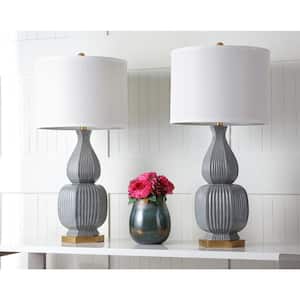 Cleo 31.5 in. Grey Sculpture Table Lamp with Off-White Shade (Set of 2)