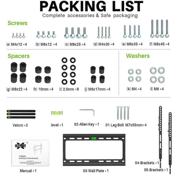 M4 Complete TV Wall Mount Bracket Bolts & Lag Screws • Stainless • VESA 75  & 100