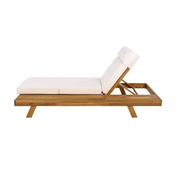 CHRISTOPHER KNIGHT HOME Allen Teak Finish Patio 2/3 Foldable Solid Wood Outdoor Chaise Lounge with Quad-Fold Cream Cushion, Adjustable Backrest