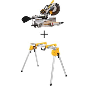 15 Amp Corded 12 in. Double Bevel Sliding Compound Miter Saw, Blade Wrench, Material Clamp and Heavy-Duty Work Stand