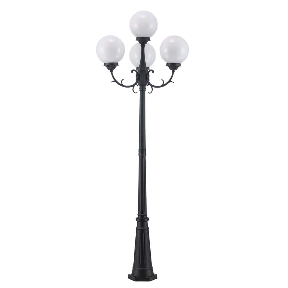 White Cast Aluminum Outdoor Lamp Post with Glass Globe Shades