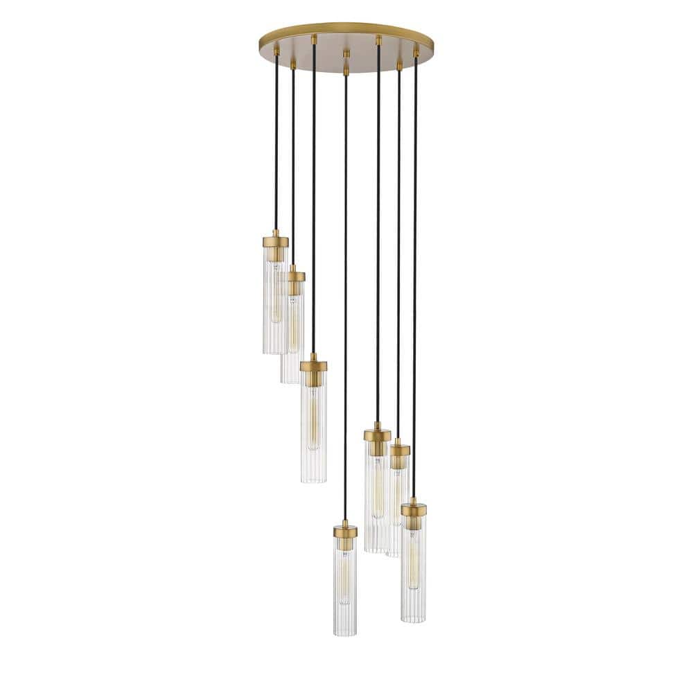Rubbed Brass 7-Light Geometric Glass Chandelier