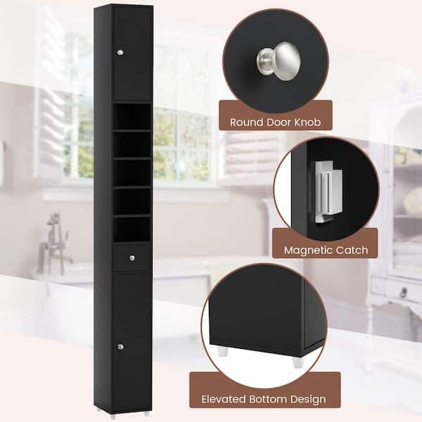 Gymax 8 in. W x 8 in. D x 71 in. H Black Linen Cabinet Tall Slim