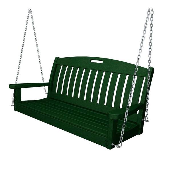 POLYWOOD Nautical 48 in. Green Plastic Outdoor Porch Swing