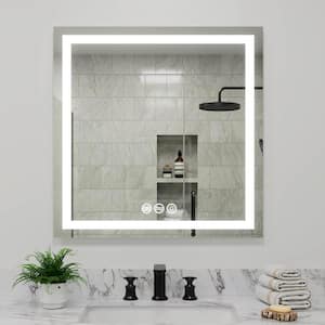 MOC 36 in. W x 36 in. H Square Frameless LED Lighted Wall Mount Bathroom Vanity Mirror with Memory Function