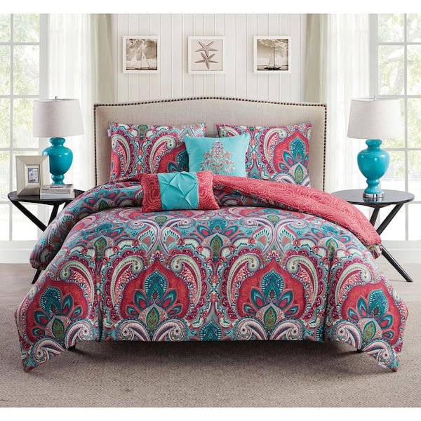 Casa Re'al 5-Piece Multi Damask Microfiber Queen Comforter Set