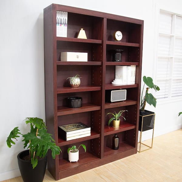 84 in. Cherry Wood 12-shelf Standard Bookcase with Adjustable Shelves