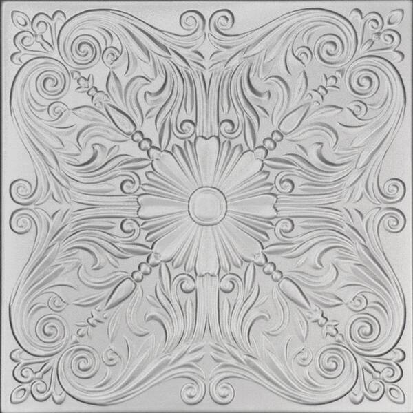 A La Maison Ceilings Spanish Silver 1.6 ft. x 1.6 ft. Decorative Foam Glue Up Ceiling Tile (21.6 sq. ft./case)