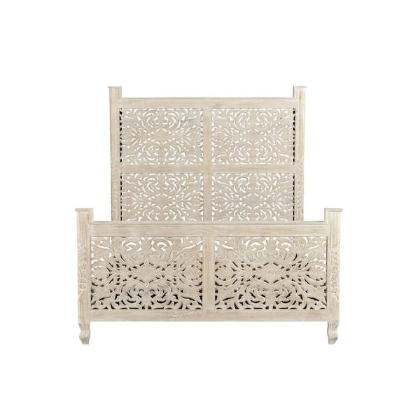 HomeRoots White Wood Frame Queen Panel Bed