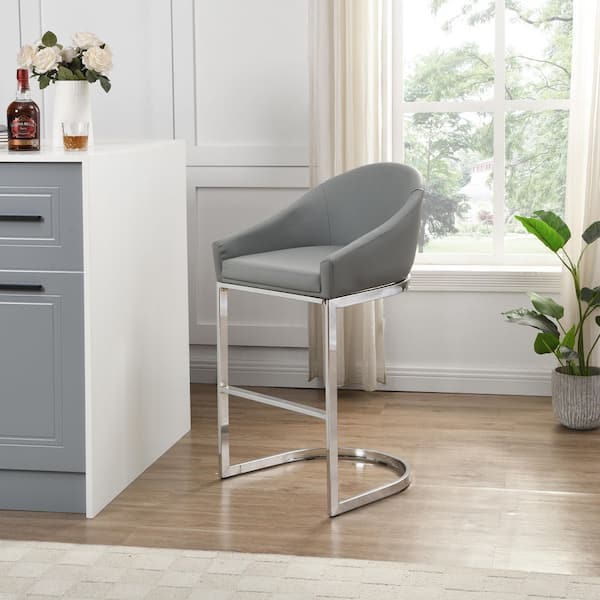 Torano 34.75 in. H Gray 26 in. H Low Back Counter Stool with Cushioned Upholstered Seat and Metal Frame(1 Stool)