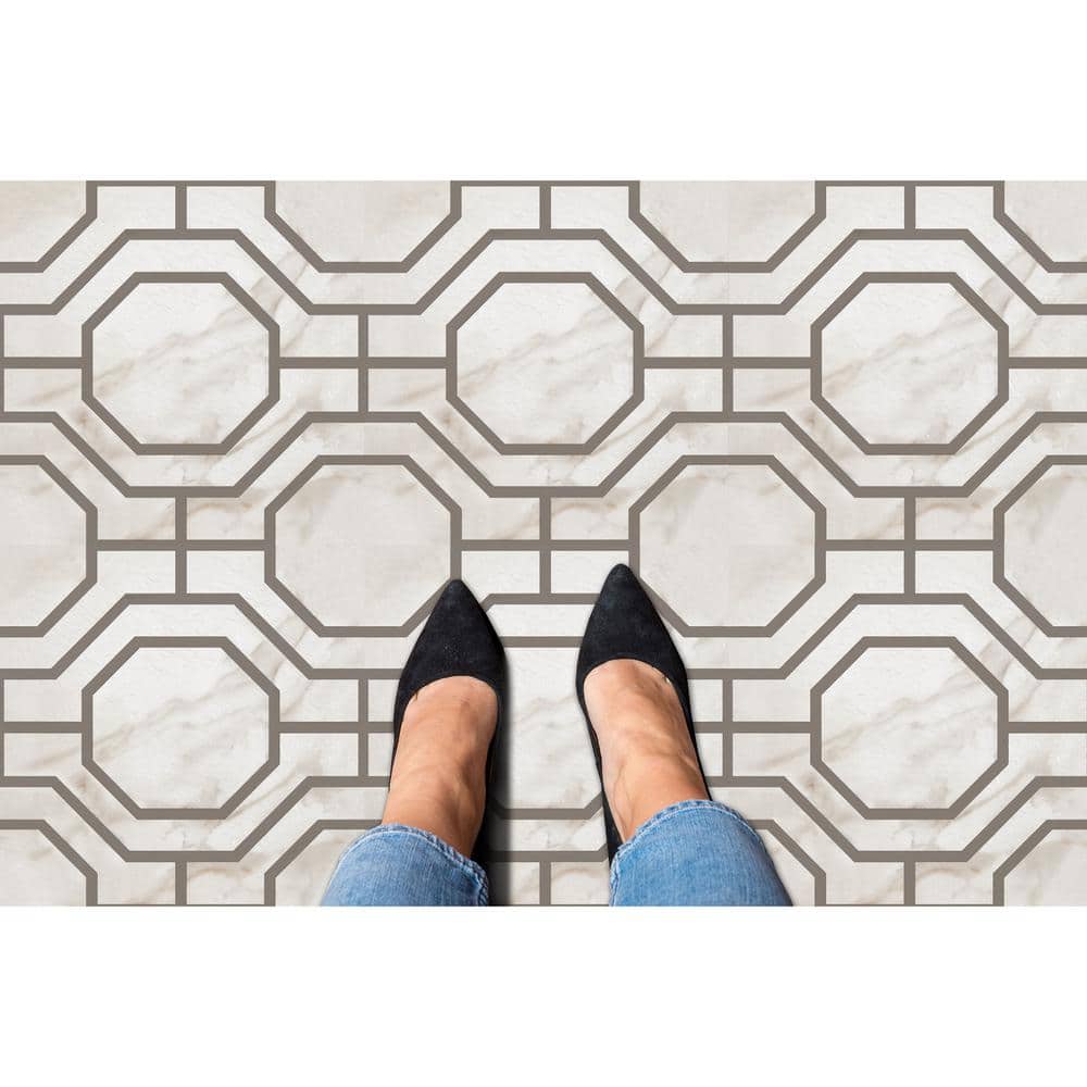 Octagon White and Gray Self-Adhesive Vinyl Floor Tiles 12x12