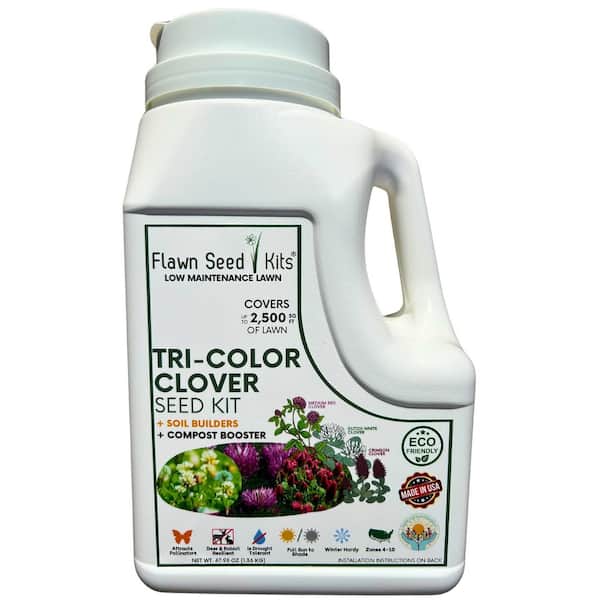 Flawn Seed Kits Tricolor Clover Flower Lawn Seed Kit, Easy Spread Shaker, Low Mnt, Alternative Ground Cover, Covers Up to 5,000 sq. ft.
