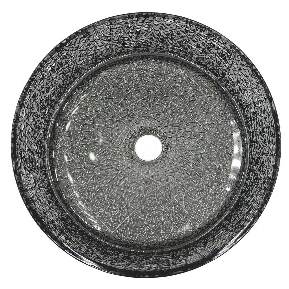 Light Black Textured Glass Circular Bathroom Vessel Sink