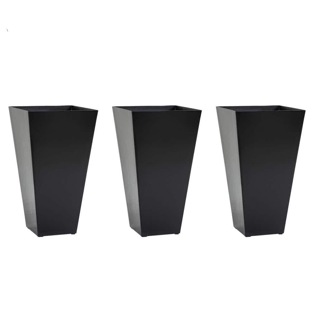 Zeus & Ruta 28 in. Black Outdoor Flower Pots, Tall Planters with ...