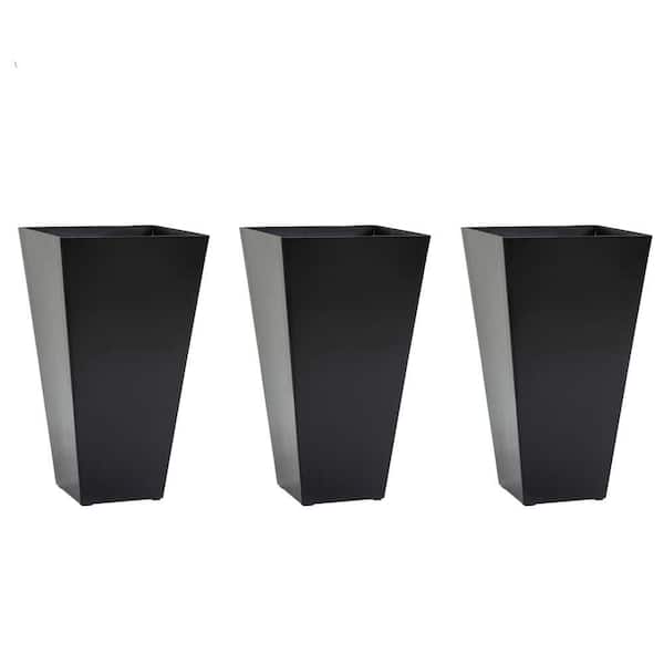 28 in. Black Outdoor Flower Pots, Tall Planters with Drainage Hole, Indoor Planters for Porch Patio, Deck, Set of 3