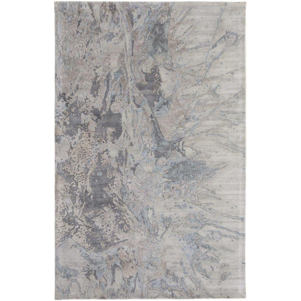 HomeRoots 9 ft. x 12 ft. Gray, Tan, Green Abstract Area Rug 2000567886 ...