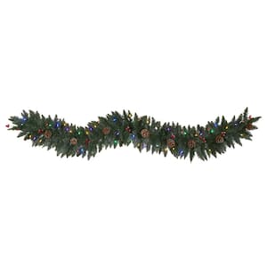 6 ft. Pre-Lit Snow Dusted Artificial Christmas Garland with 50 Multi-Colored LED Lights, Berries and Pinecones