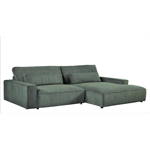 US Pride Furniture Mayview 105.52 in. W Sqaure Arm 2-Piece L Shaped Polyester Mid-Century Right Facing Sectional Sofa in Green