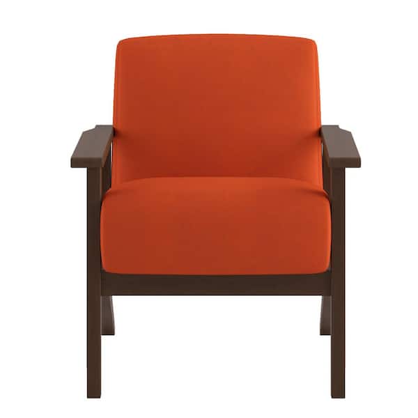 EVERGLADE HOME Malibu Orange Velvet Upholstered Solid Wood Walnut Finish Accent Chair