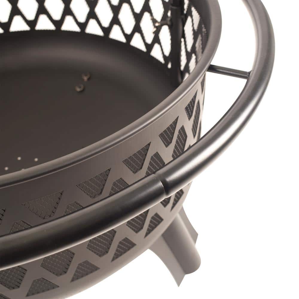 Black Steel Round Wood Burning Fire Pit with Mesh Screen