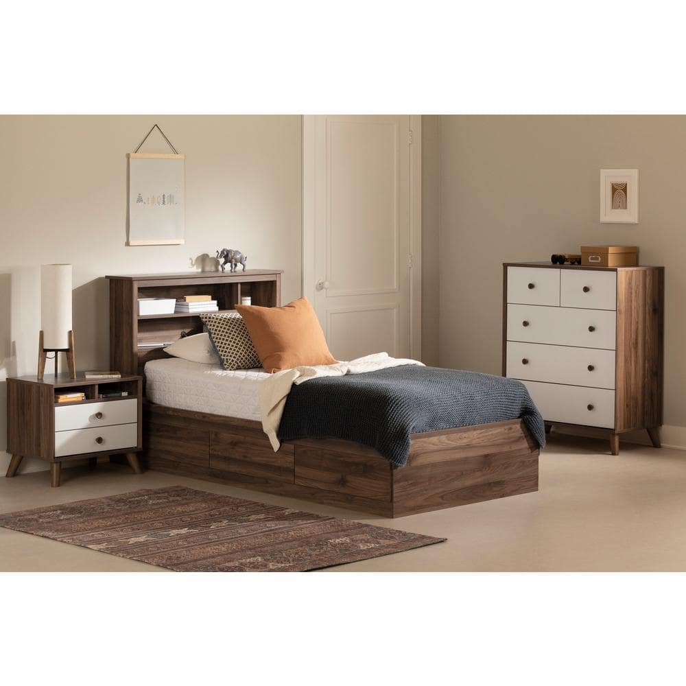 Twin Oak Platform Bed with 3 Storage Drawers