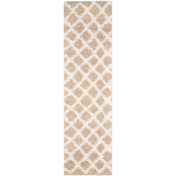 SAFAVIEH Dallas Shag Beige/Ivory 2 ft. x 8 ft. Geometric Multi-Diamonds Runner Rug