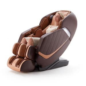 Brown PVC Zero Gravity Extra Long S+L Rail Airbag Massage Chairs with LCD Remote Control