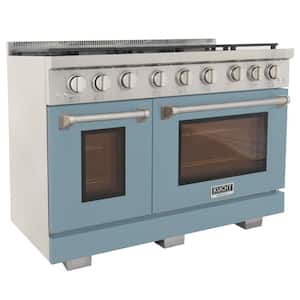 Professional 48 in. 6.7 cu. ft. Double Oven Gas Range 7 Burners Freestanding Natural Gas Range in Light Blue