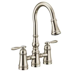 Weymouth 2-Handle High-Arc Bridge Kitchen Faucet in Polished Nickel