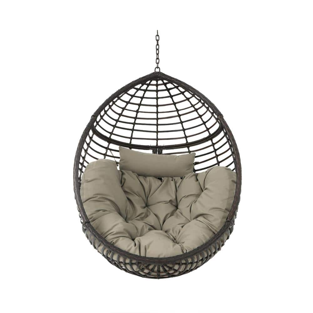1-Person Brown Wicker Porch Swing with Cushion (Without Stand)