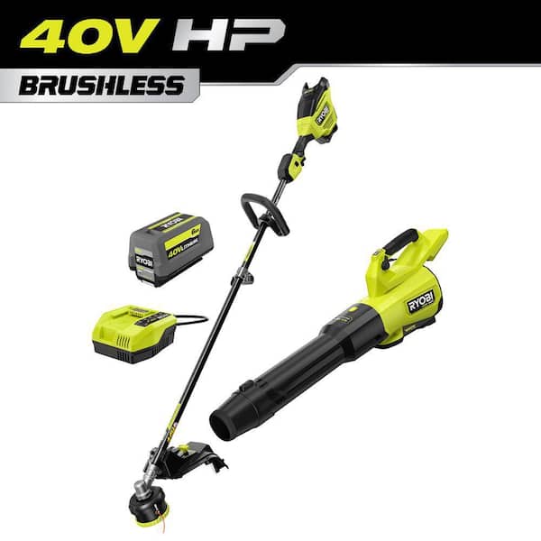 40V HP Brushless 17" Cordless Attachment Capable String Trimmer & 180 MPH 800 CFM Blower with 6.0 Ah Battery & Charger