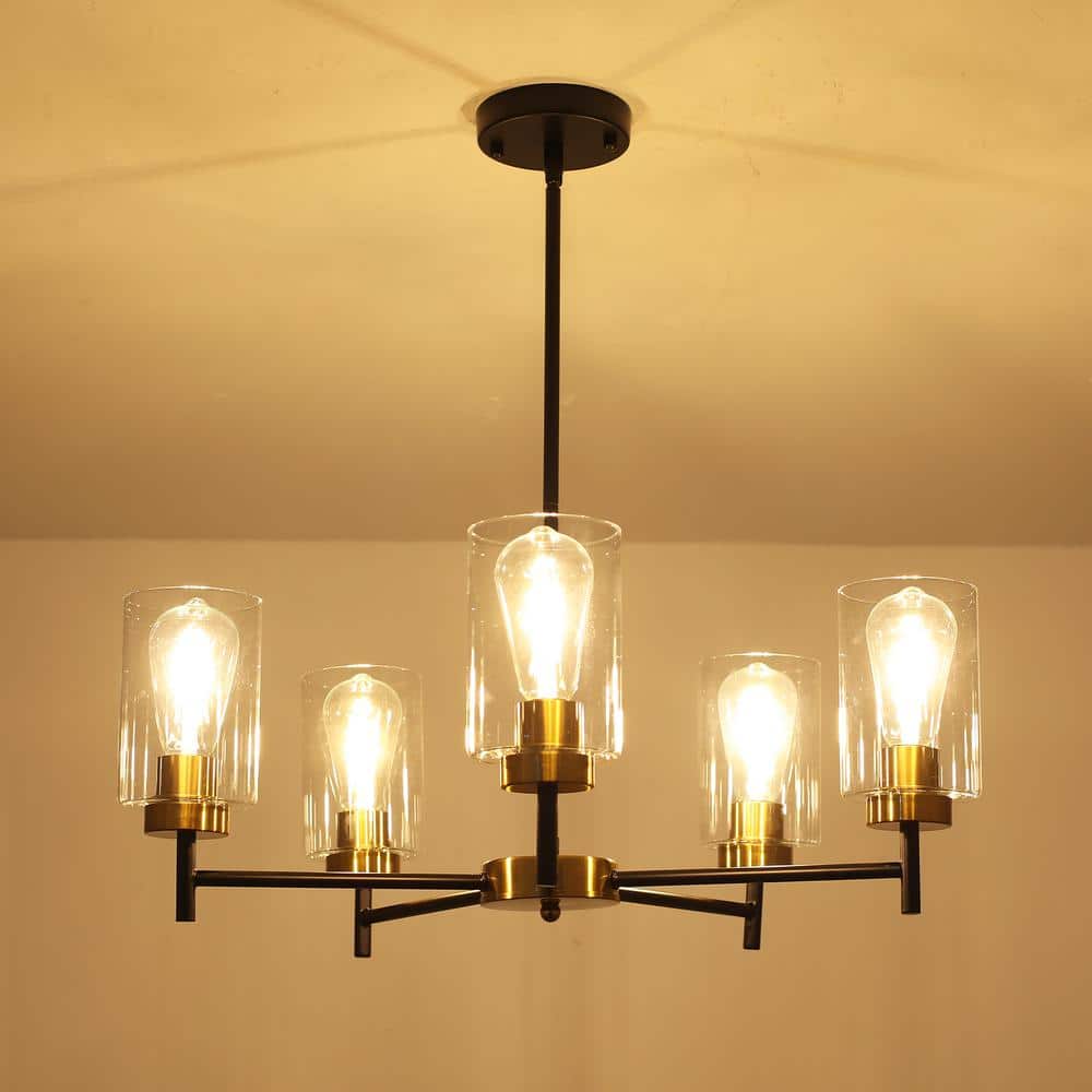 Gold and Clear Glass 5-Light Kitchen Island Chandelier