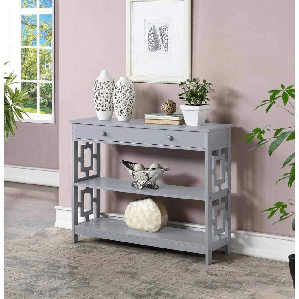 Modern Square 3-Tier Gray Console Table with Storage