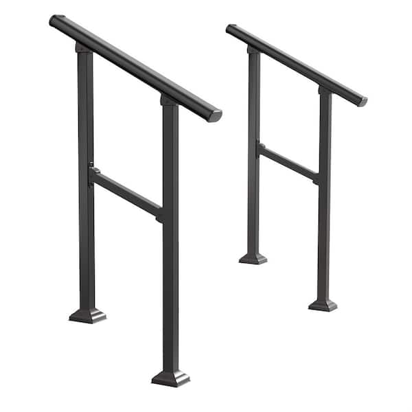 HOMEIBRO (2-Pack) 36 in. H x 27 in. W Black Wrought Iron for 1 or 2 Steps Stair Railing Kit
