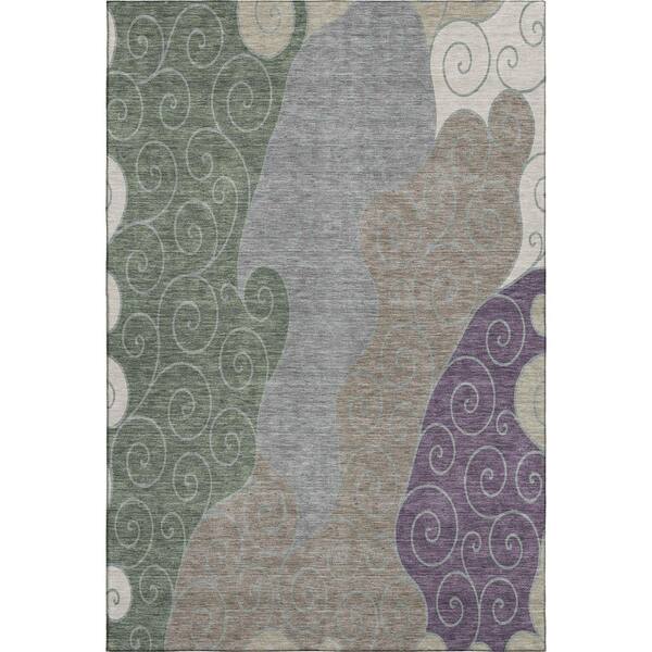 Mayfield Premium Machine Washable Abstract AMF2464 Pewter 10 ft. x 14 ft. Area Rug