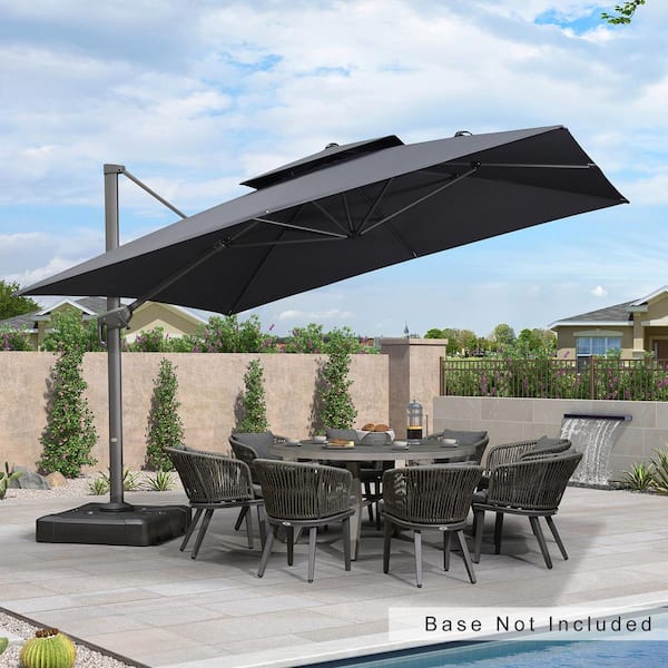 PURPLE LEAF 12 ft. Square Double Top Outdoor Aluminum 360° Rotation Cantilever Patio Umbrella in Gray