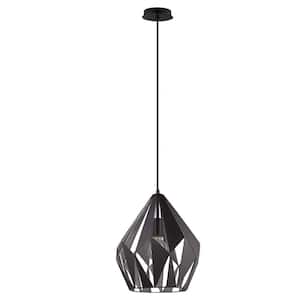 Carlton 1 12.25 in. W x 72 in. H 1-Light Black and Silver Pendant Light with Metal Shade